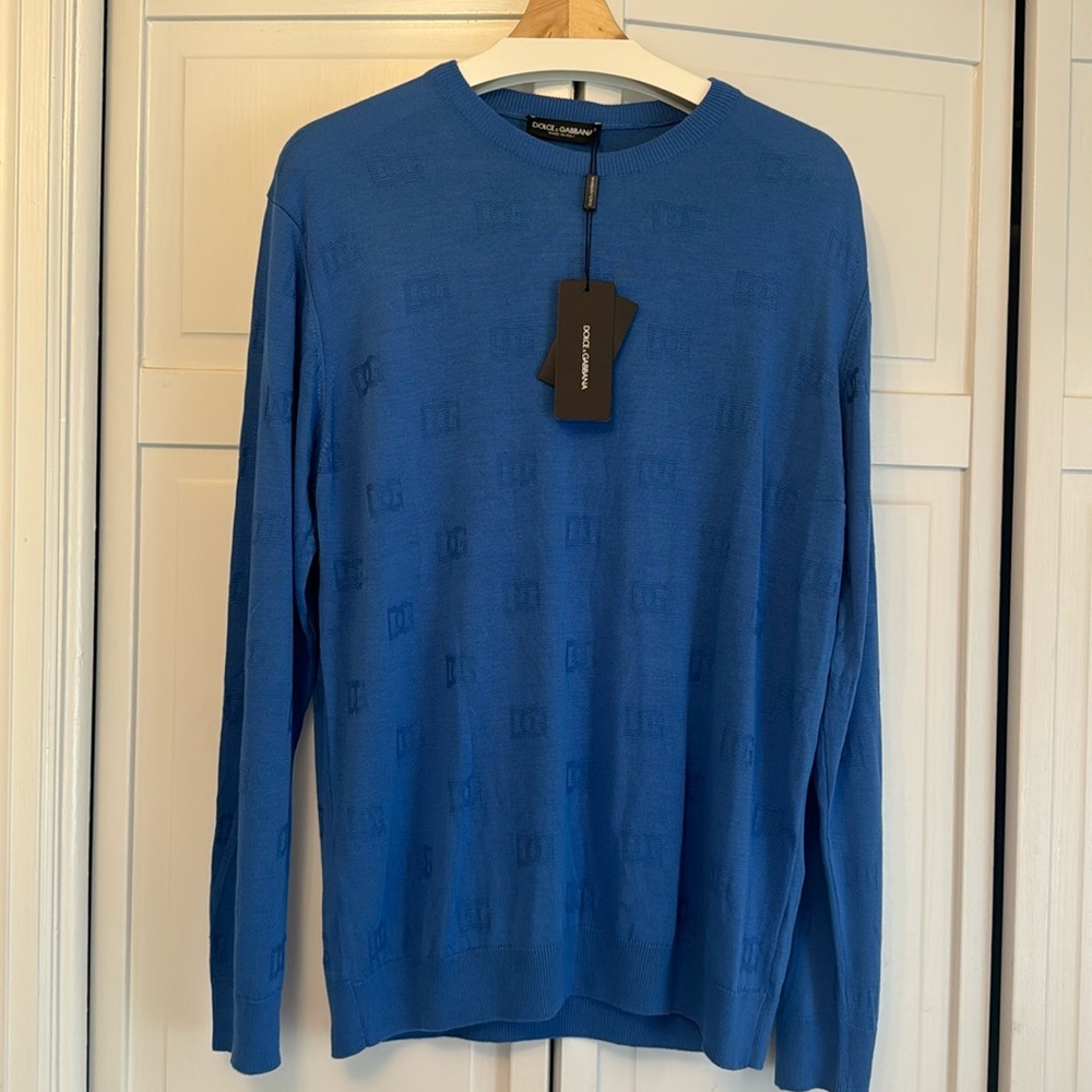 Dolce & Gabbana Logo Crewneck Sweater, Men’s, Royal Blue, size XL